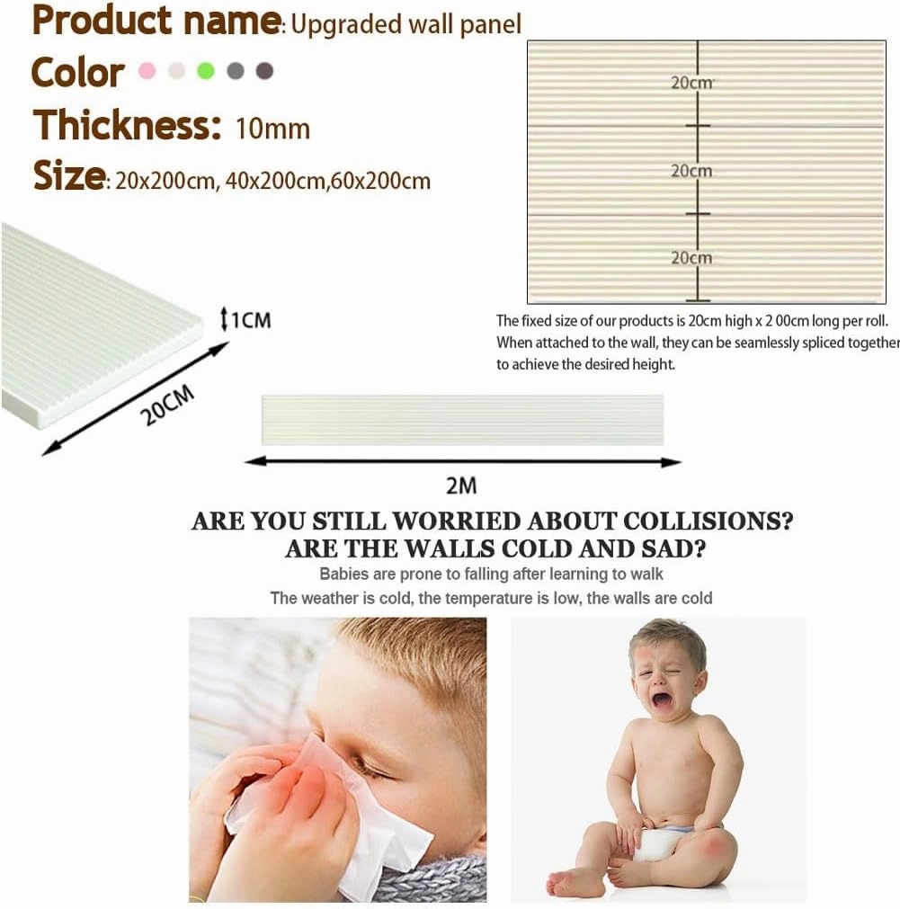 Bedroom Wall Panels, Anti-Collision Wall Padding, DIY Headboard Accent Wall Panels Tatami Wall Surrounding Soft Pack for Kids, High Elasticity   Resistant to Pulling(Gray,20cmx200cm)