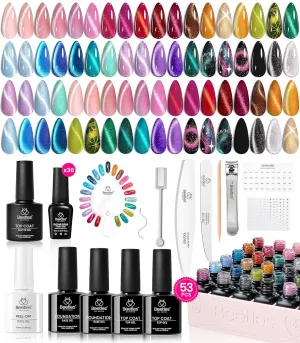 Beetles Cat Eye Gel Nail Polish Set-36 Colors Red Purple Brown Green Burgundy Magnetic Gel Nail Polish with Base Gel Glossy Matte Top Coat Magnet,Soak off UV Nail Gel DIY Nail Art Gift for Women
