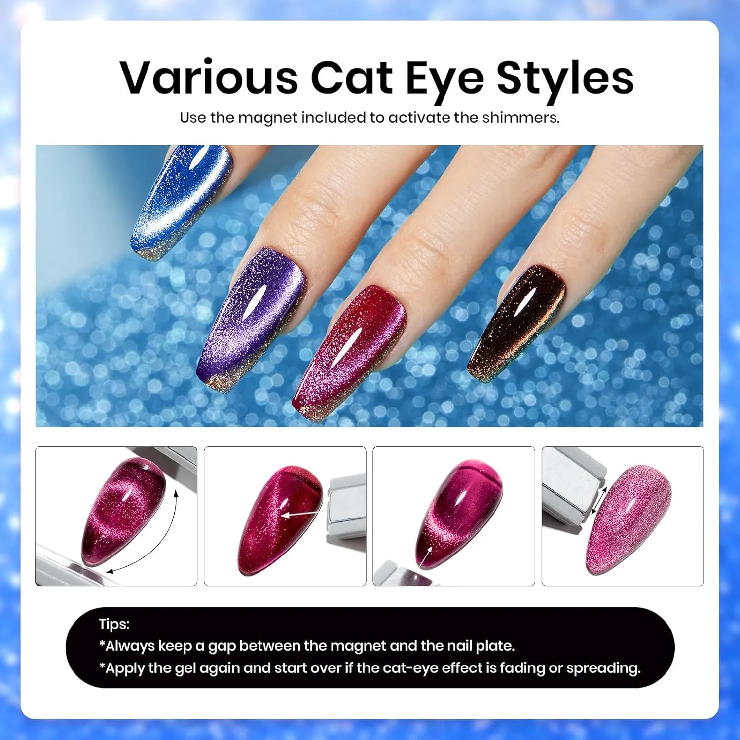 Beetles Cat Eye Gel Nail Polish Set-36 Colors Red Purple Brown Green Burgundy Magnetic Gel Nail Polish with Base Gel Glossy Matte Top Coat Magnet,Soak off UV Nail Gel DIY Nail Art Gift for Women