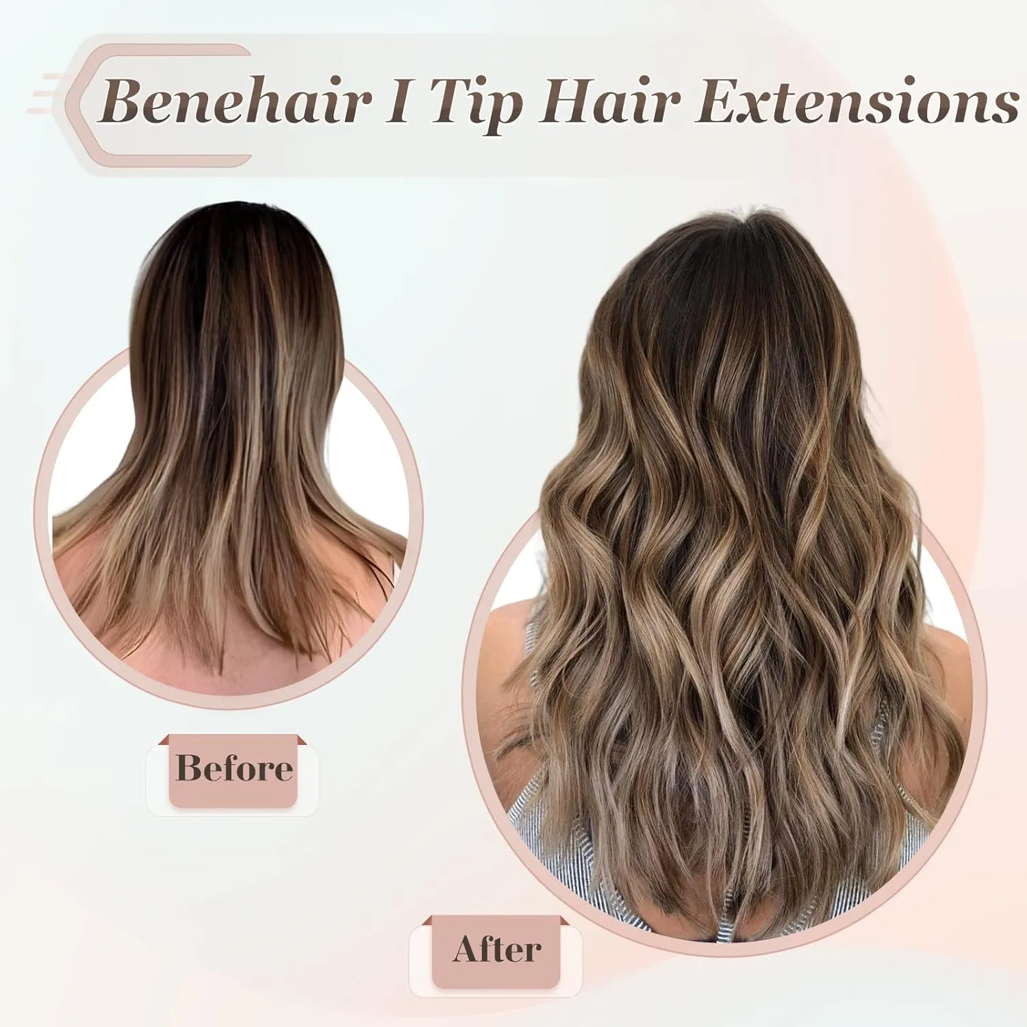 Benehair I Tip Hair Extensions Human Hair 16 Inch Cold Fusion Hair Extensions #4P27 Medium Brown&Dark Blonde Pre Bonded Real Human Hair Extensions Stick Hair Extensions 50g 50pcs