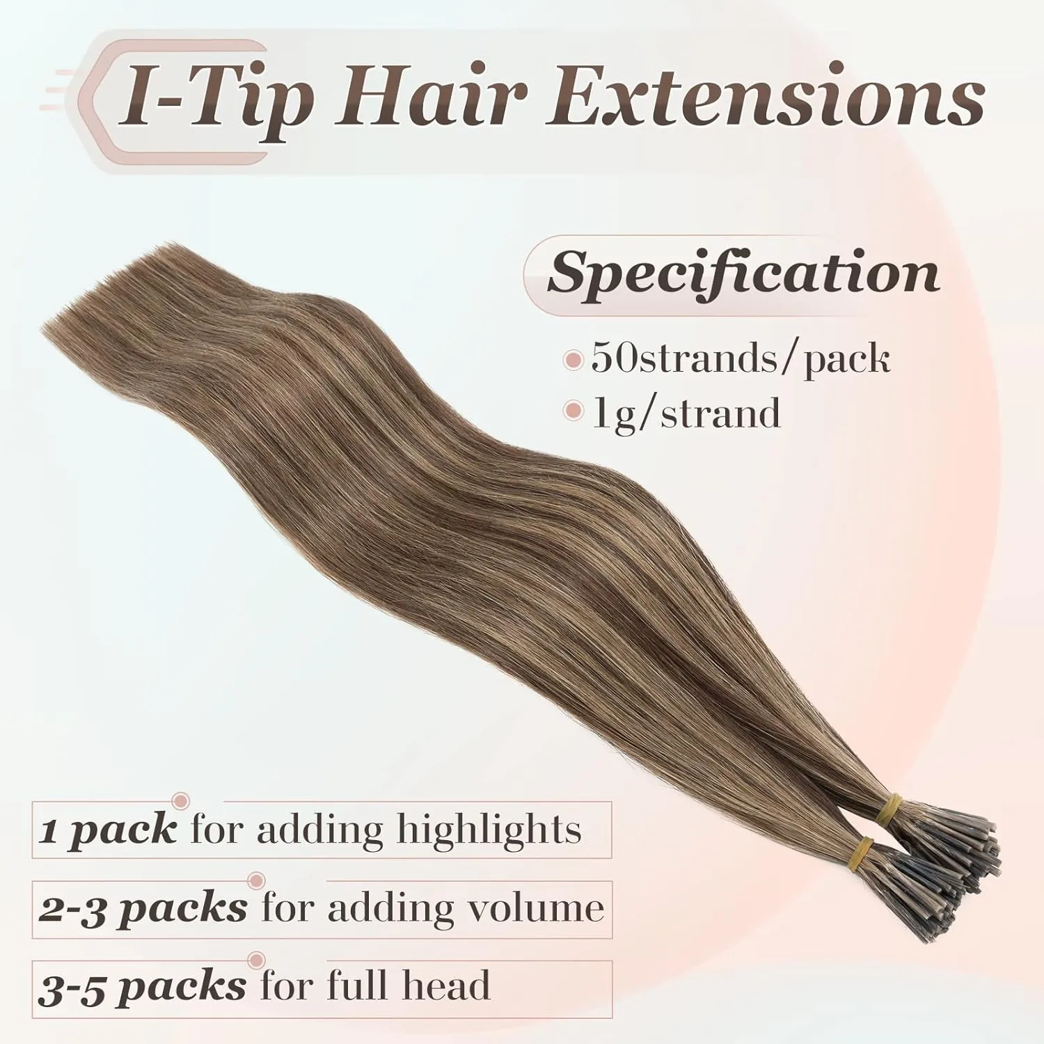 Benehair I Tip Hair Extensions Human Hair 16 Inch Cold Fusion Hair Extensions #4P27 Medium Brown&Dark Blonde Pre Bonded Real Human Hair Extensions Stick Hair Extensions 50g 50pcs