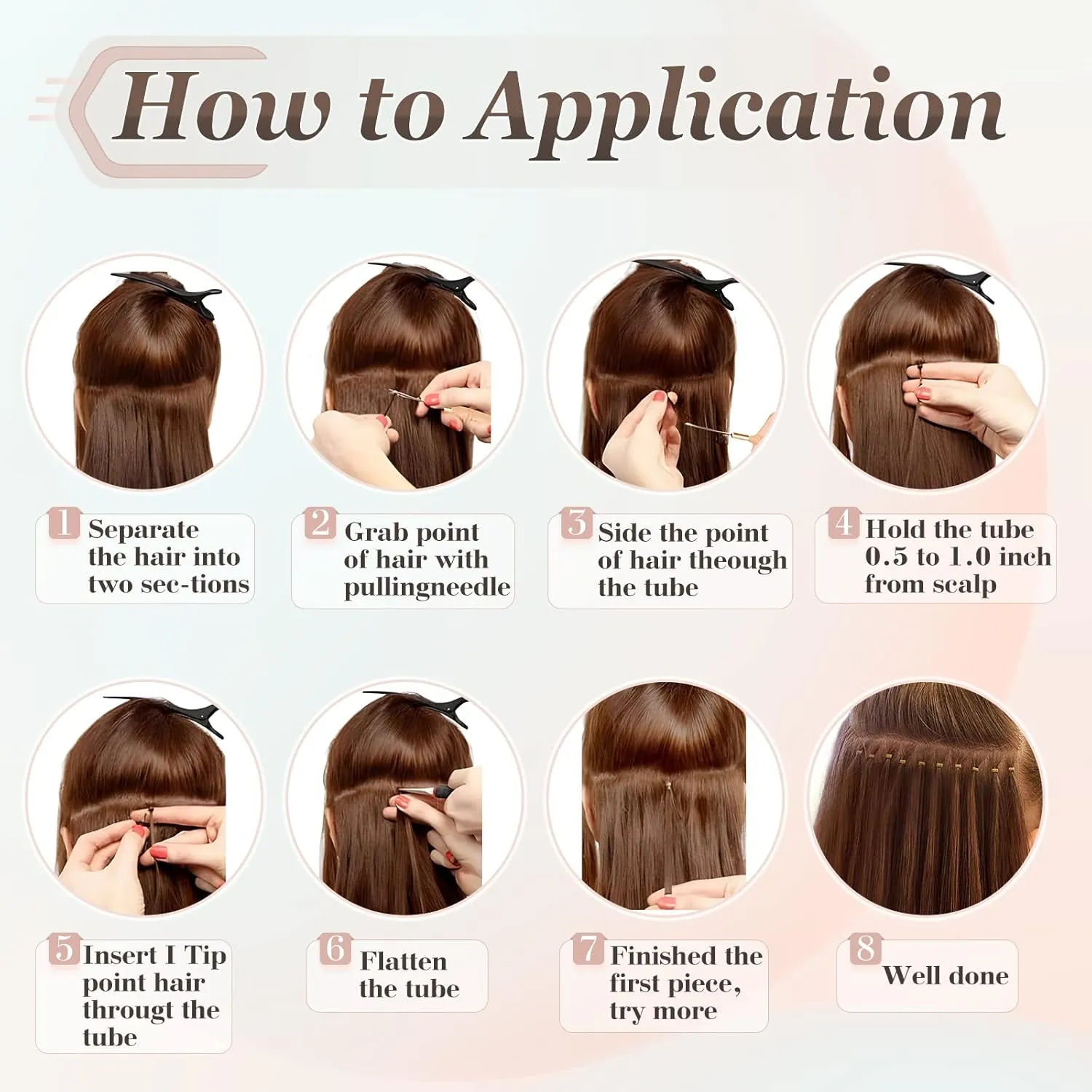 Benehair I Tip Hair Extensions Human Hair 16 Inch Cold Fusion Hair Extensions #6 Light Brown Pre Bonded Real Human Hair Extensions 50g 50pcs
