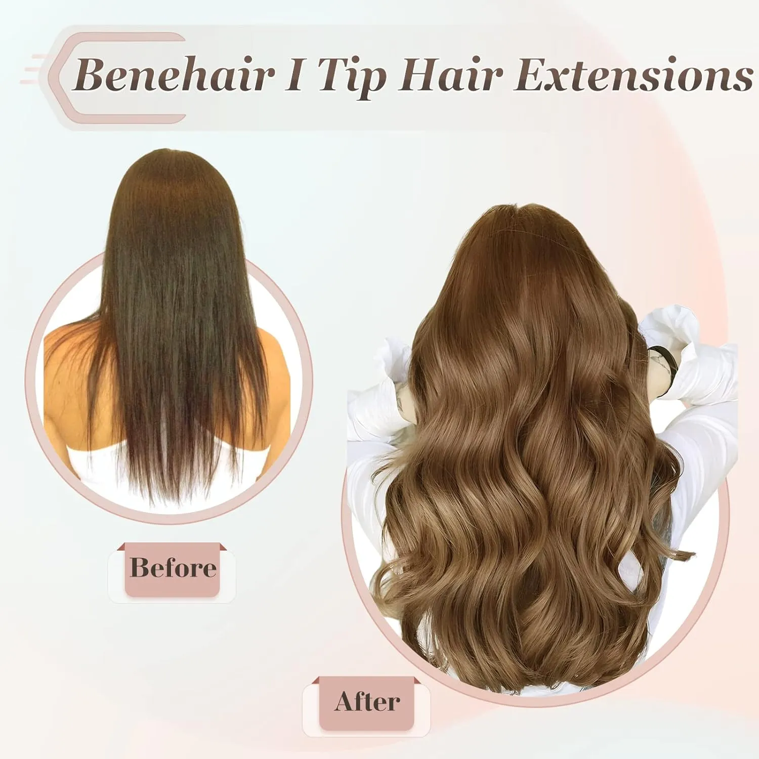 Benehair I Tip Hair Extensions Human Hair 16 Inch Cold Fusion Hair Extensions #6 Light Brown Pre Bonded Real Human Hair Extensions 50g 50pcs