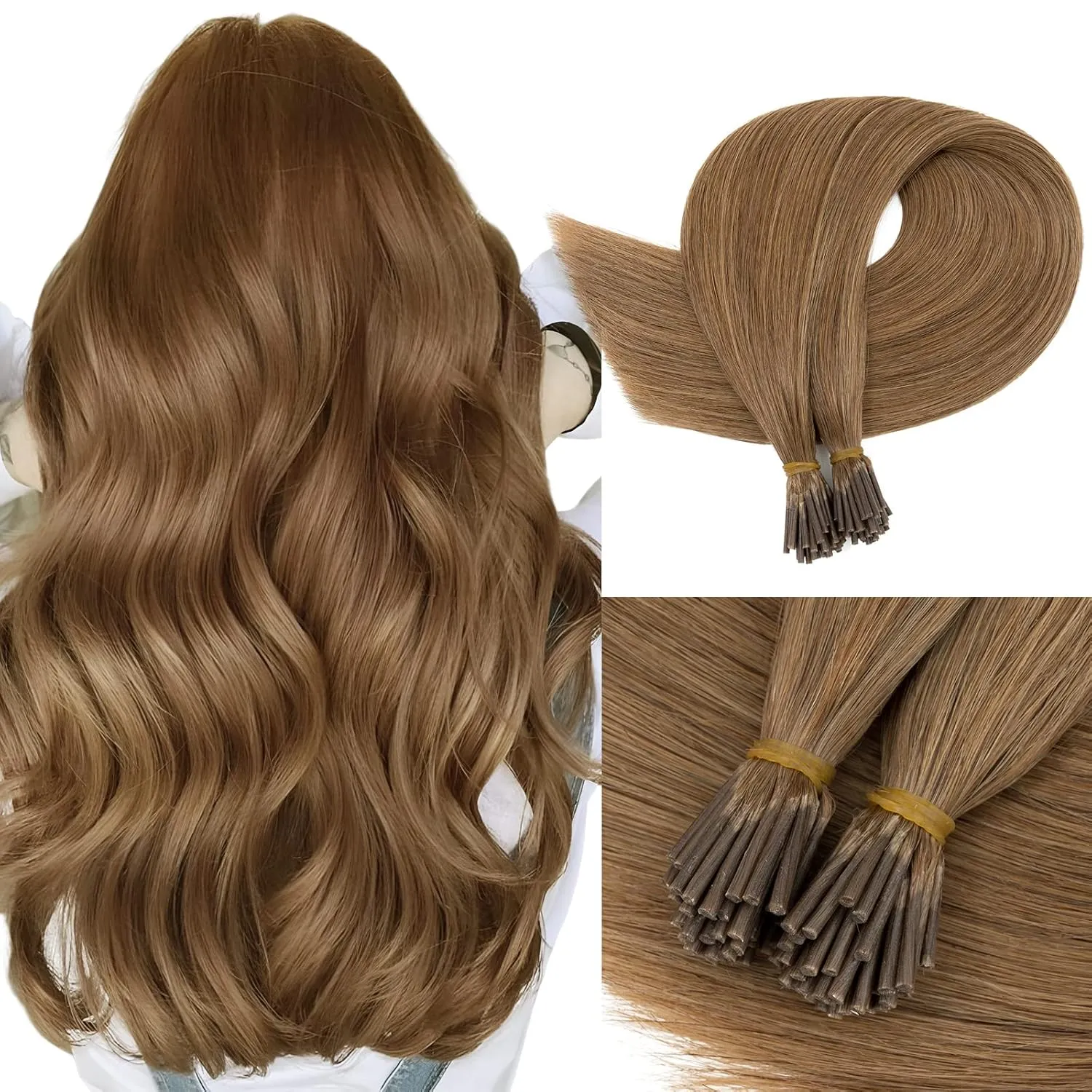 Benehair I Tip Hair Extensions Human Hair 16 Inch Cold Fusion Hair Extensions #6 Light Brown Pre Bonded Real Human Hair Extensions 50g 50pcs