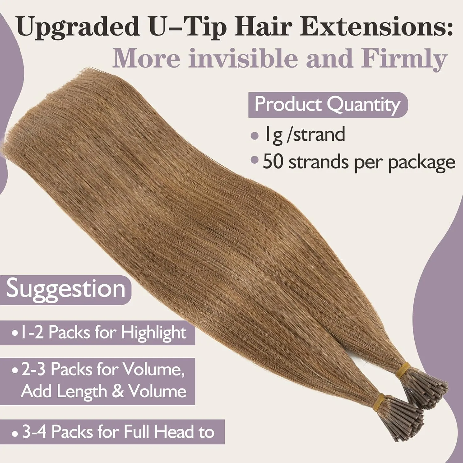 Benehair I Tip Hair Extensions Human Hair Brown Straight Remy Stick Tip Hair Extensions 16 Inch 1g/s 50g/pack Pre Bonded I Tip Human Hair Extensions for Thinning Hair(#6 Light Brown, 16")