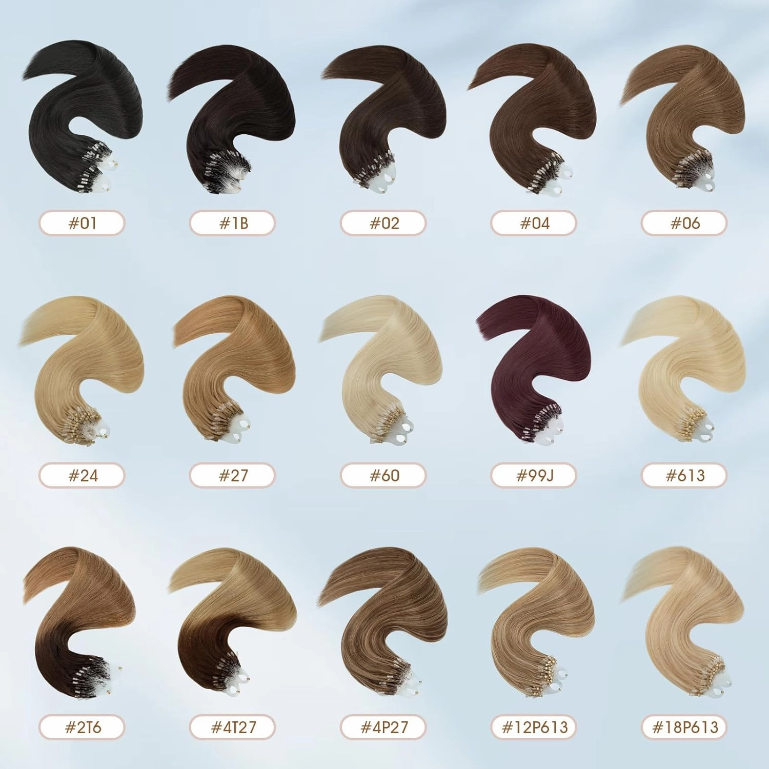 Benehair Micro Loop Ring Human Hair Extensions 100 Strands 50g Hairpiece Remy Stick Hair for Women Highlighted Medium Brown 16inch #4