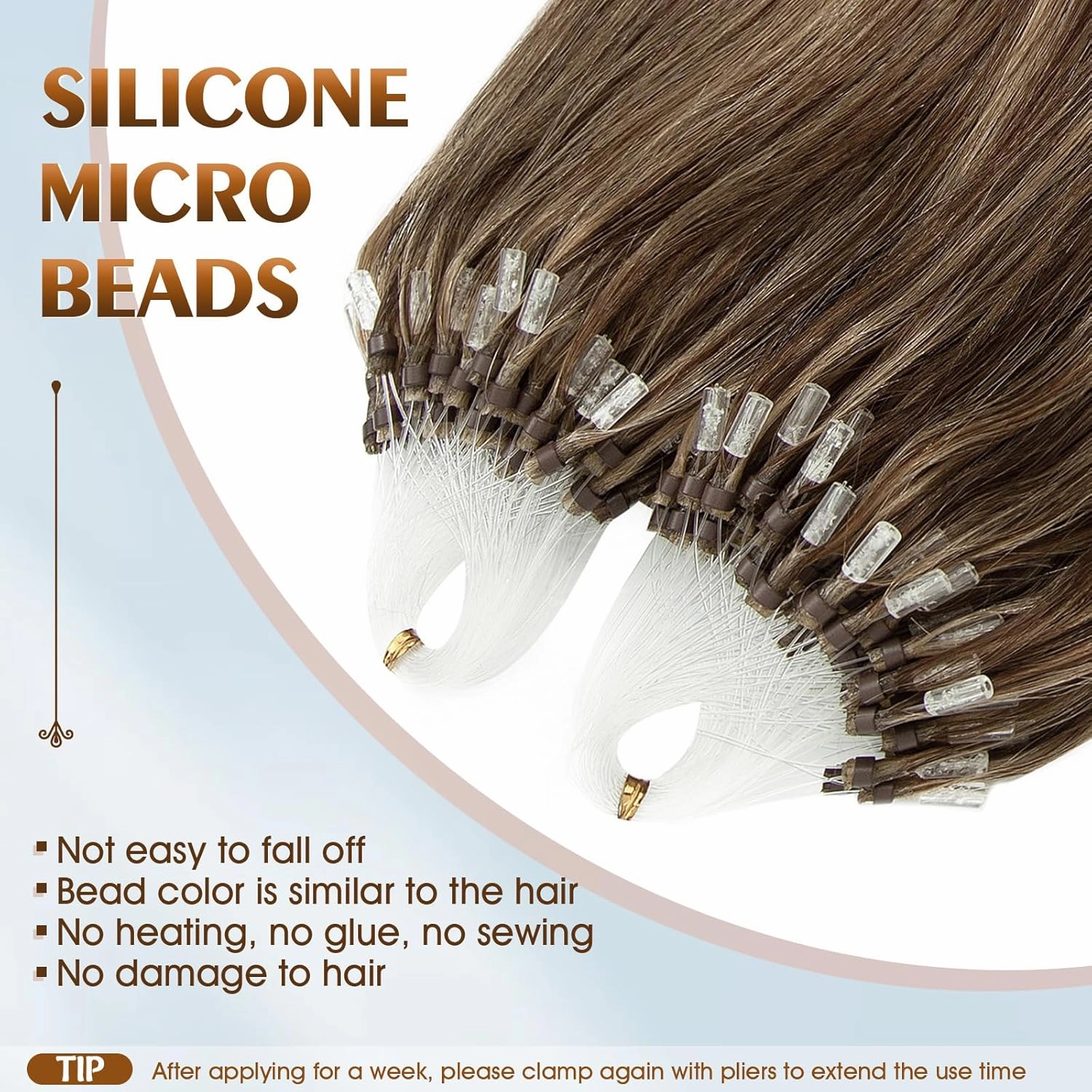 Benehair Micro Loop Ring Remy Human Hair Extensions Hair Extension Medium Brown & Dark Blonde 100 Strands 50g Highlighted Stick Hairpiece 18 inch #4&27