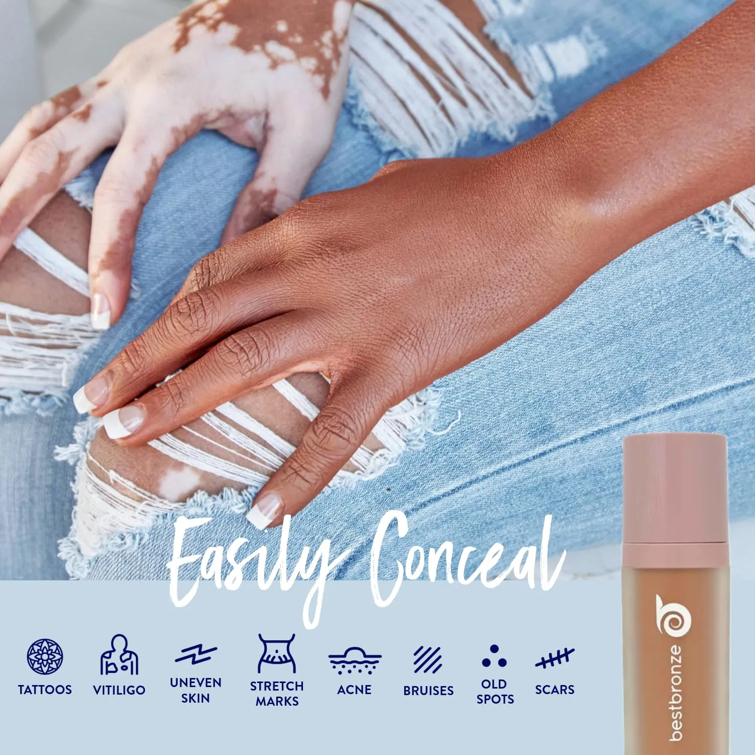 Best Bronze Bombshell Body Makeup - Tattoo Cover Up Makeup & Body Foundation Waterproof - Tattoo Concealer Waterproof for Scars, Varicose Veins Cover Up & Leg Foundation (NW43.5 Medium Glow)