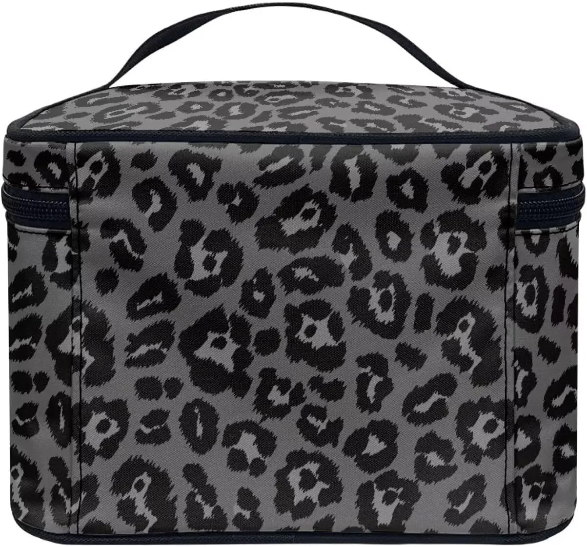 Black Leopard Print Makeup Bag Travel Toiletry Bag with Brush Holder Large Travel Makeup Cosmetics Case Organizer Bag Portable Skincare Organizer Travel Tote Bag with Zipper Gifts for Women