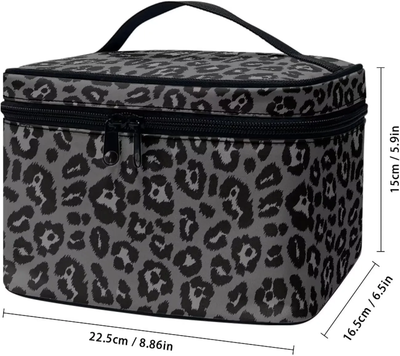 Black Leopard Print Makeup Bag Travel Toiletry Bag with Brush Holder Large Travel Makeup Cosmetics Case Organizer Bag Portable Skincare Organizer Travel Tote Bag with Zipper Gifts for Women