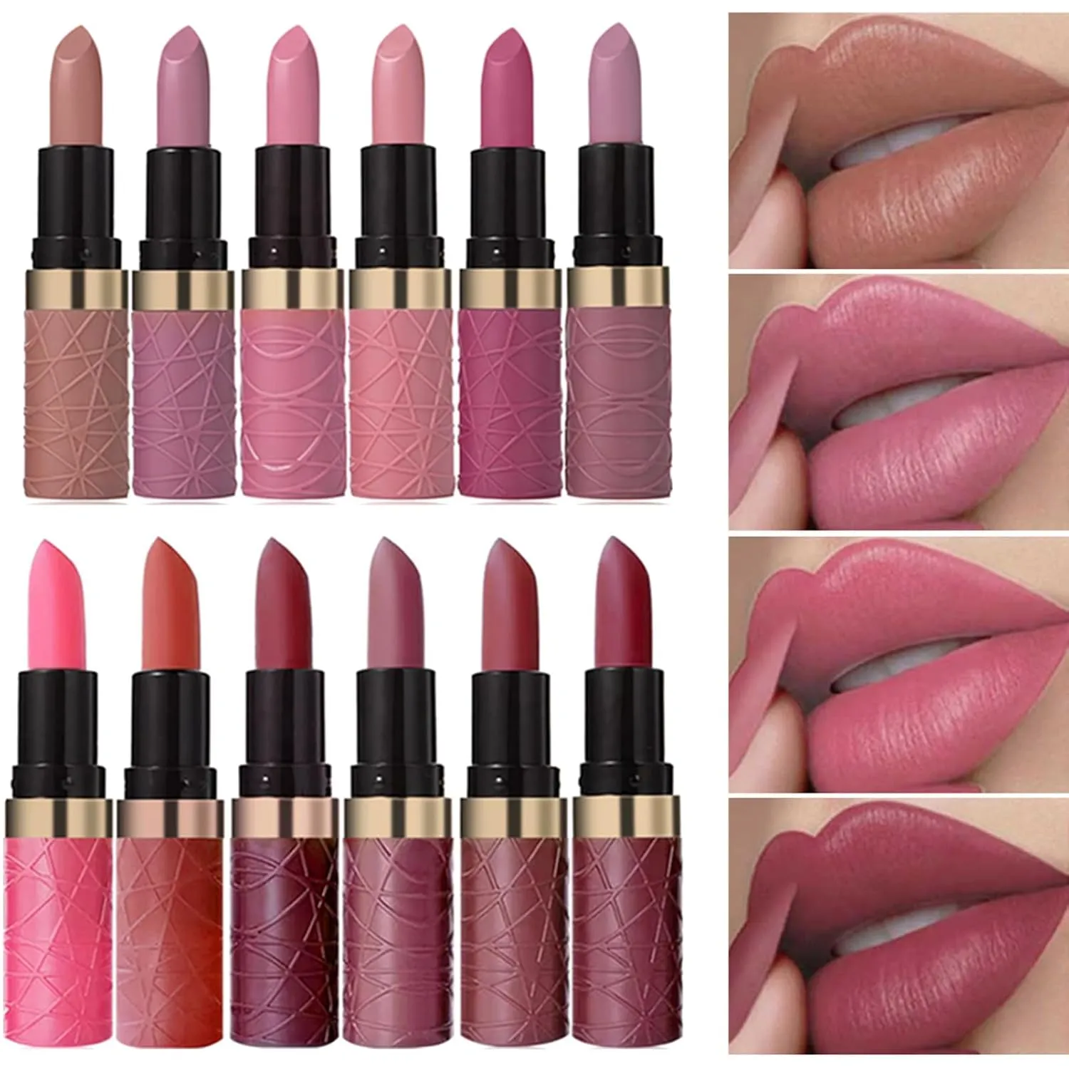 BONNIE CHOICE 12Pcs Matte Lipstick Set, Brown Nude Pink Purple Rose Red Matte Lipstick Sets for Women Velvet Lipstick Long Lasting Waterproof 24 Hours Lip Stick Stain Makeup Christmas Gift Sets