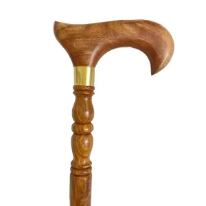 Brown T-Shape Wooden Hand carved Cane - Premium Carved Lightweight Walking Cane With Ergonomic Palm Grip Handle - 36" Brown Designer Handmade Elegant Carved Walking Stick For Men Women.