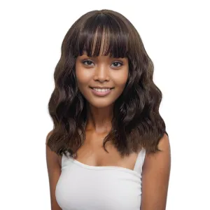 Brown Wig with Bangs Bob Wig Synthetic Short Bob Wig Dark Brown Wavy Wig Synthetic Heat Resistant Fiber Wigs for Women 14 Inch