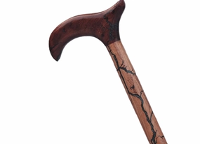 Brown T-Shape Wooden Hand carved Cane - Premium Carved Lightweight Walking Cane With Ergonomic Palm Grip Handle - 36" Designer Handmade Elegant Carved With Lightning Walking Stick For Men Women