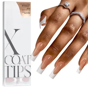 BTArtboxnails XCOATTIPS French Tip Nails - Extra Long Press On Nails, 160 Pcs Brown Soft Gel Nail Tips Square Pre-applied Tip Primer & Base Coat, No Need File False Nails for Home DIY, 16 Sizes