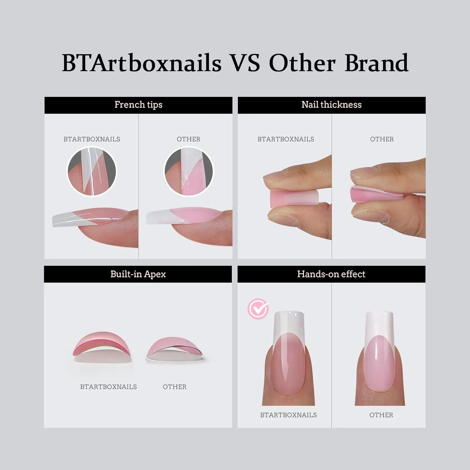 BTArtboxnails XCOATTIPS French Tip Nails - Extra Long Press On Nails, 160 Pcs Brown Soft Gel Nail Tips Square Pre-applied Tip Primer & Base Coat, No Need File False Nails for Home DIY, 16 Sizes