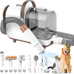 Bunfly Dog Grooming Kit & Dog Hair Vacuum, 3L Large Capacity Dust Cup,13,000KPa Powerful Suction, 99% Pet Hair Removal, 16 Grooming Tools for Dogs, Cats & More, Home Cleaning - Brown