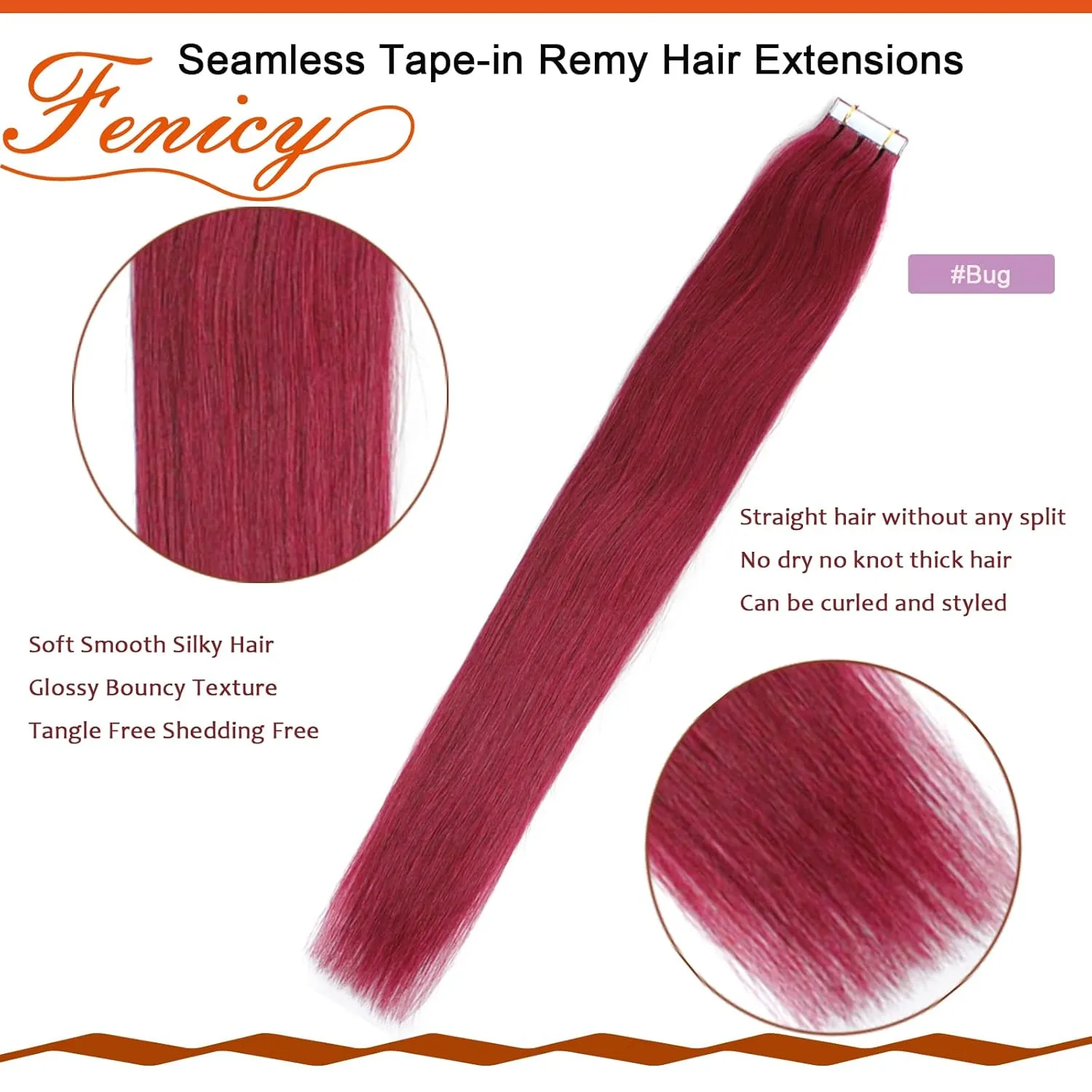 Burgundy Hair Extensions Tape in Human Hair 24 Inch Double Sided Adhesive Tape-on Skin Wefts Remy Hair Extensions Colorful Burgundy Red Invisible Seamless Tape-ins Thick Hair 20Pcs 70g