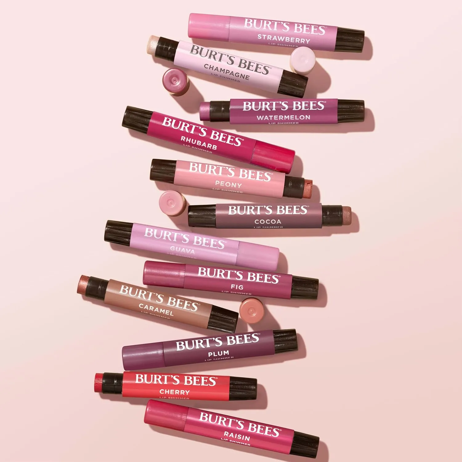 Burt's Bees Lip Shimmer Pink Collection, Mothers Day Gifts, Tinted Lip Balm Stick, Moisturizing for All Day Hydration with Natural Glowy Pigmented Finish & Buildable Color, 3 Tubes x 0.09 Oz