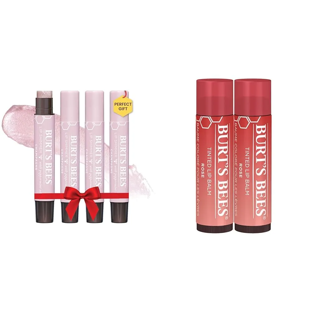 Burt's Bees Shimmer Lip Tint Set, Tinted Lip Balm Stick & Lip Tint Balm with Long Lasting 2 in 1 Duo Tinted Balm Formula