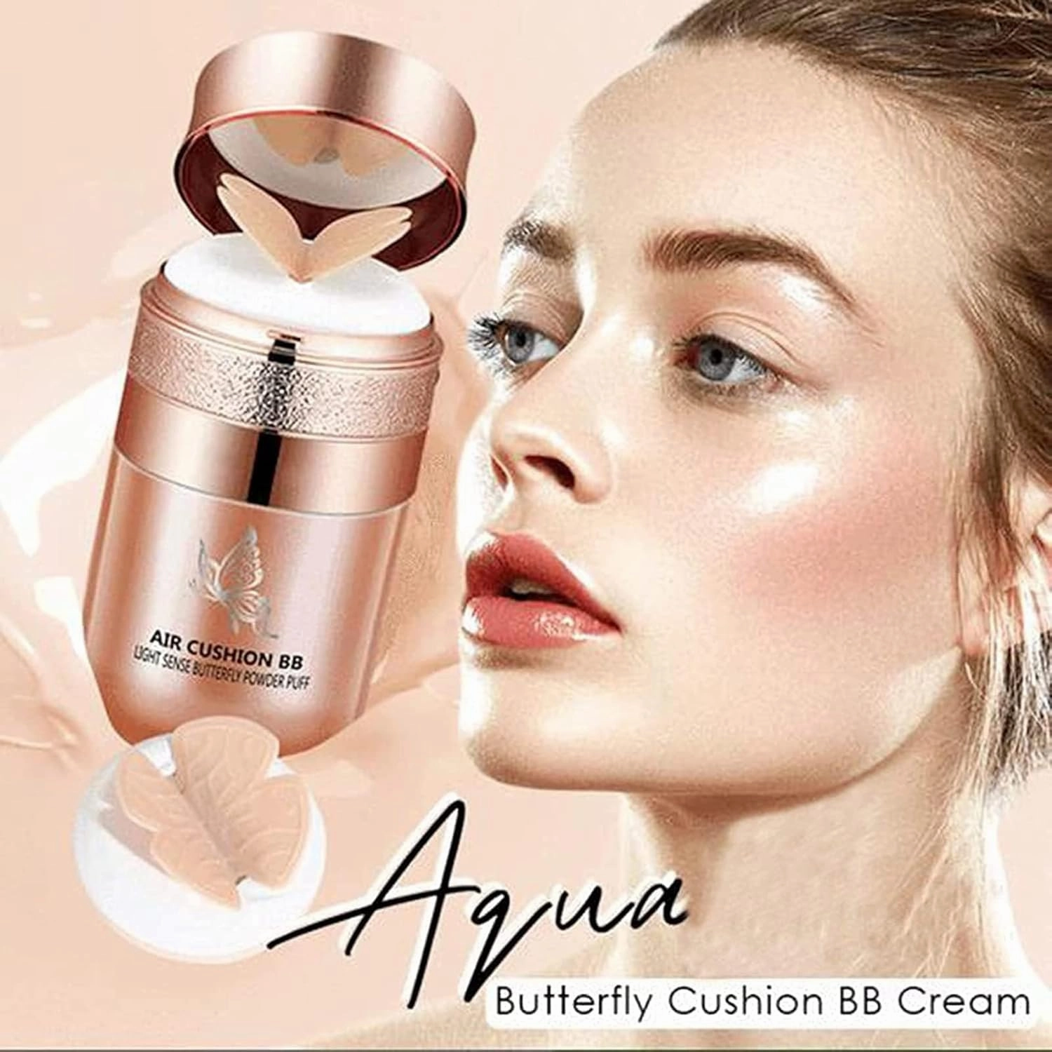 Butterfly Cushion Bb Cream,Butterfly Air Cushion Powder Puff Bb Cream,Moisturizing Concealer Makeup Base Bb Liquid Foundation,Effectively Cover Skin Blemishes (#02)