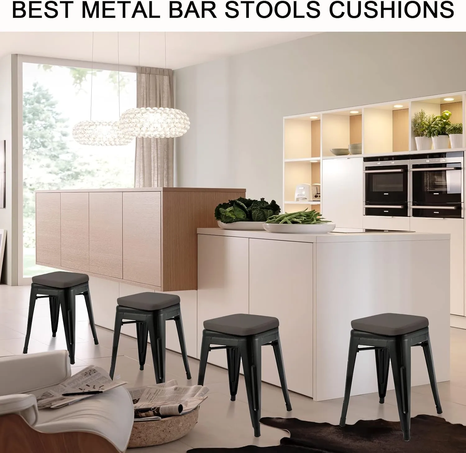 BUYUE Enhanced Anti-Slip Magnetic Bar Stool Cushion 1 Piece, Luxury PU Leather Waterproof Small Seat Cushion for Café Bistro Stackable Metal Stool (Square, Brown, 1)