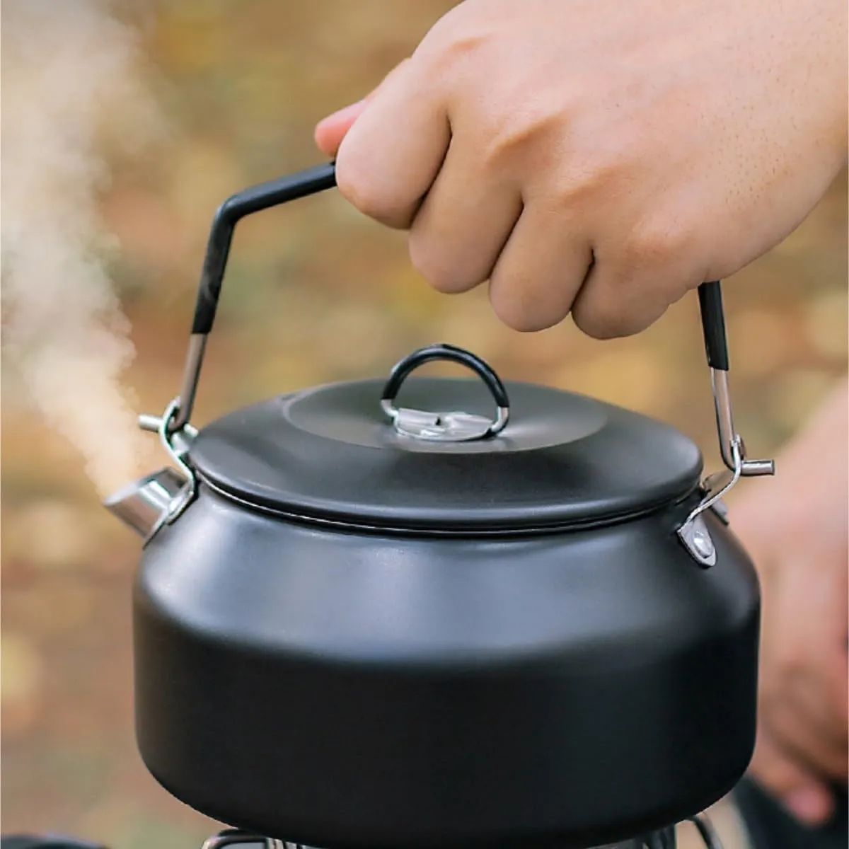 Camping Kitchen Utensil Outdoor Stainless Steel Picnic Teapot Camping Portable Large Capacity Kettle for Outdoor Cooking(Green)