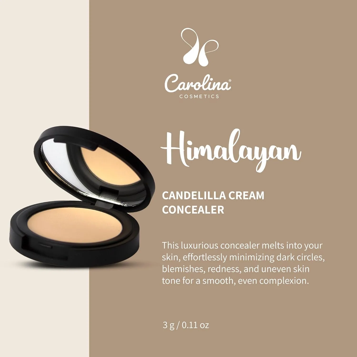 Candelilla Cream Concealer in Himalayan Color - Vegan, Non-GMO - Minimizes Dark Circles, Blemishes & Uneven Skin Tone - 0.11 oz