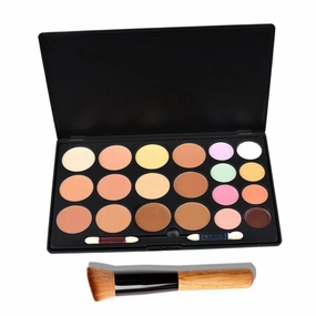 CANIGHT 20 Colors Concealer Palette Set 20 Colors Face Powder Wood Brush 23 * 15.5cm Silk Smooth Coverage