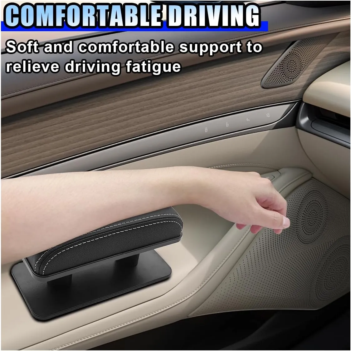 Car Elbow Support Pad, Adjustable Height Side Booster Pad, PU Leather Car Door Armrest Pad, Soft Comfortable Arm Rest Pillow, Universal Elbow Rest Cushion (Black&White)
