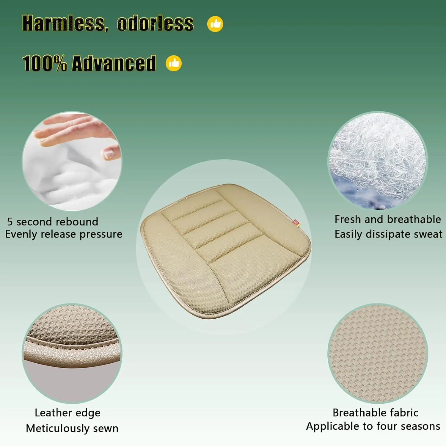 Car Seat Cushion Pad for Home Use Car Driver Seat Office Chair Memory Foam Seat Cushion(Khaki)