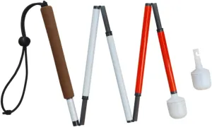 Carbon Fiber Folding Blind Walking Stick with Rolling Tip (One Extra Tip Included) - White Cane for Visually Impaired and Low Vision (Folds Down 5 Sections) (Brown Handle, 51.2 inch (130 cm))