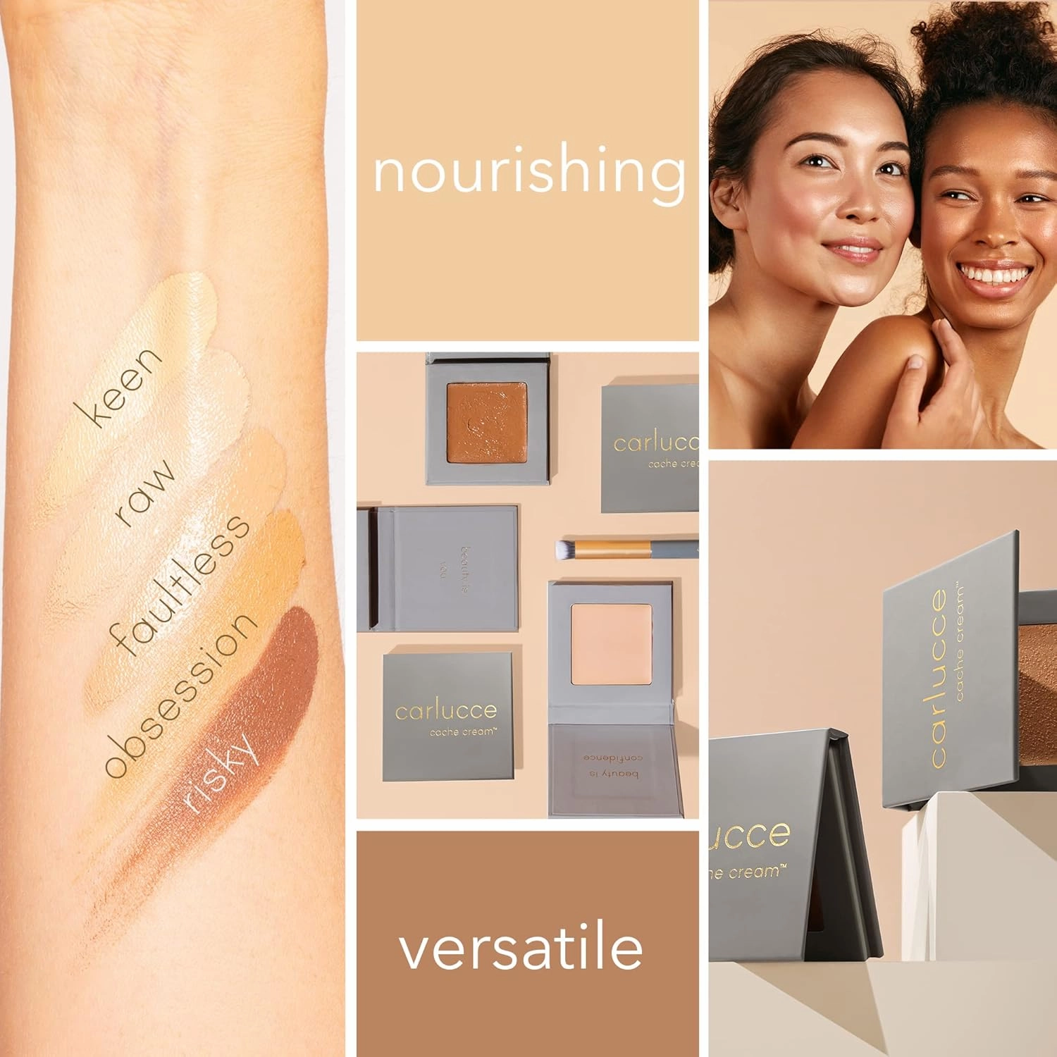 Carlucce Cache Cream 3-in-1 Makeup Color Palette, Obsession - Foundation, Concealer & Primer, Medium - Full Coverage, Natural Finish, Cruelty Free