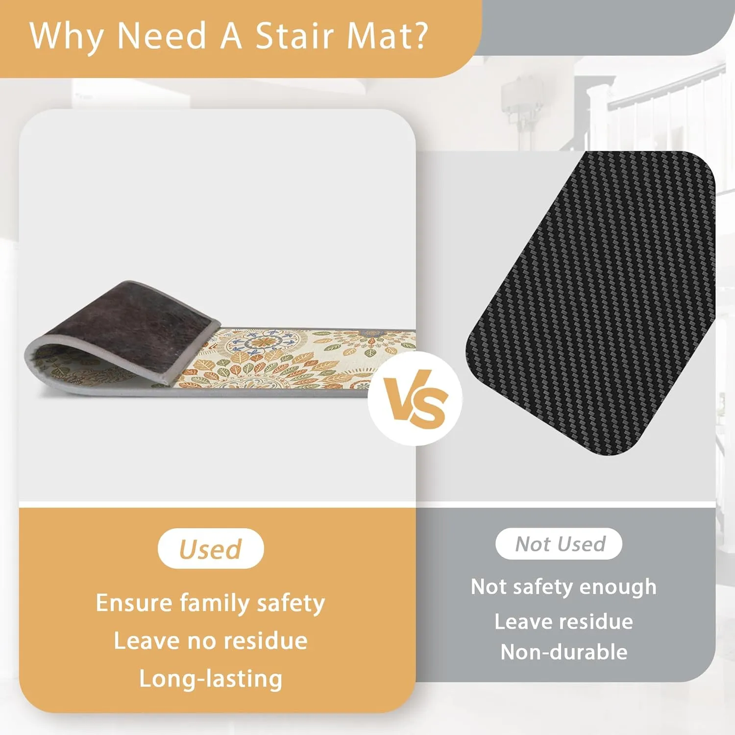 Carpet Stair Treads Non Slip 4PCS, 8" X 30" Edging Stair Runner for Wooden Steps Indoor, Resistant Stair Rugs with Reusable TPE Adhesive Backing, Residue Free Mat for Kids, Elders, Beige&Brown