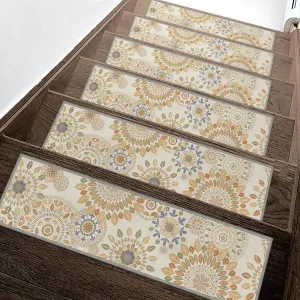 Carpet Stair Treads Non Slip 4PCS, 8" X 30" Edging Stair Runner for Wooden Steps Indoor, Resistant Stair Rugs with Reusable TPE Adhesive Backing, Residue Free Mat for Kids, Elders, Beige&Brown
