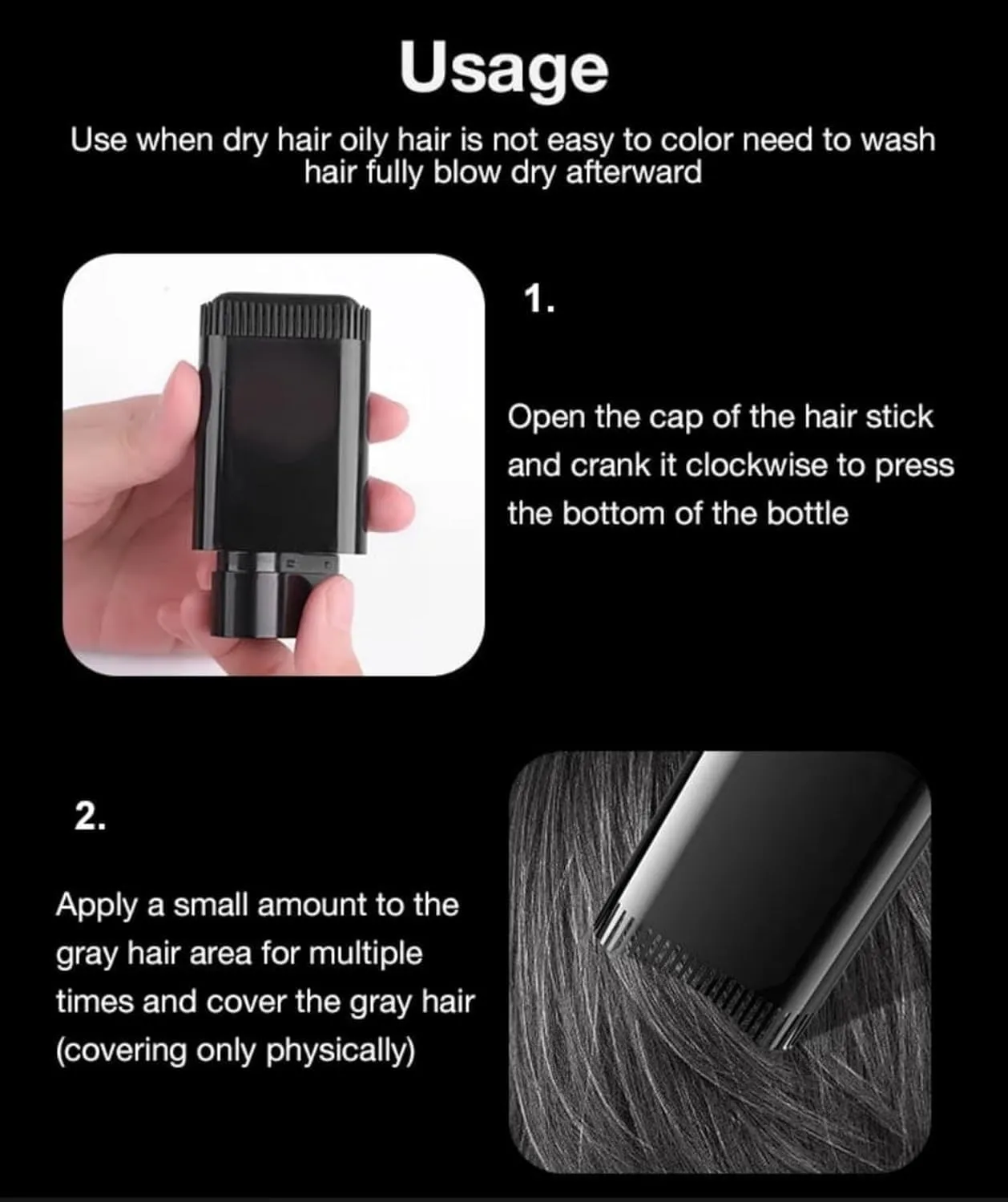 Carylook Hair Color Stick, Touch Up Comb 2-In-1 Korean, Safe And Convenient Comb Hair Dye, Waterproof and Sweat-Proof Portable Colouring Stick for Women(Black-Brown,2)