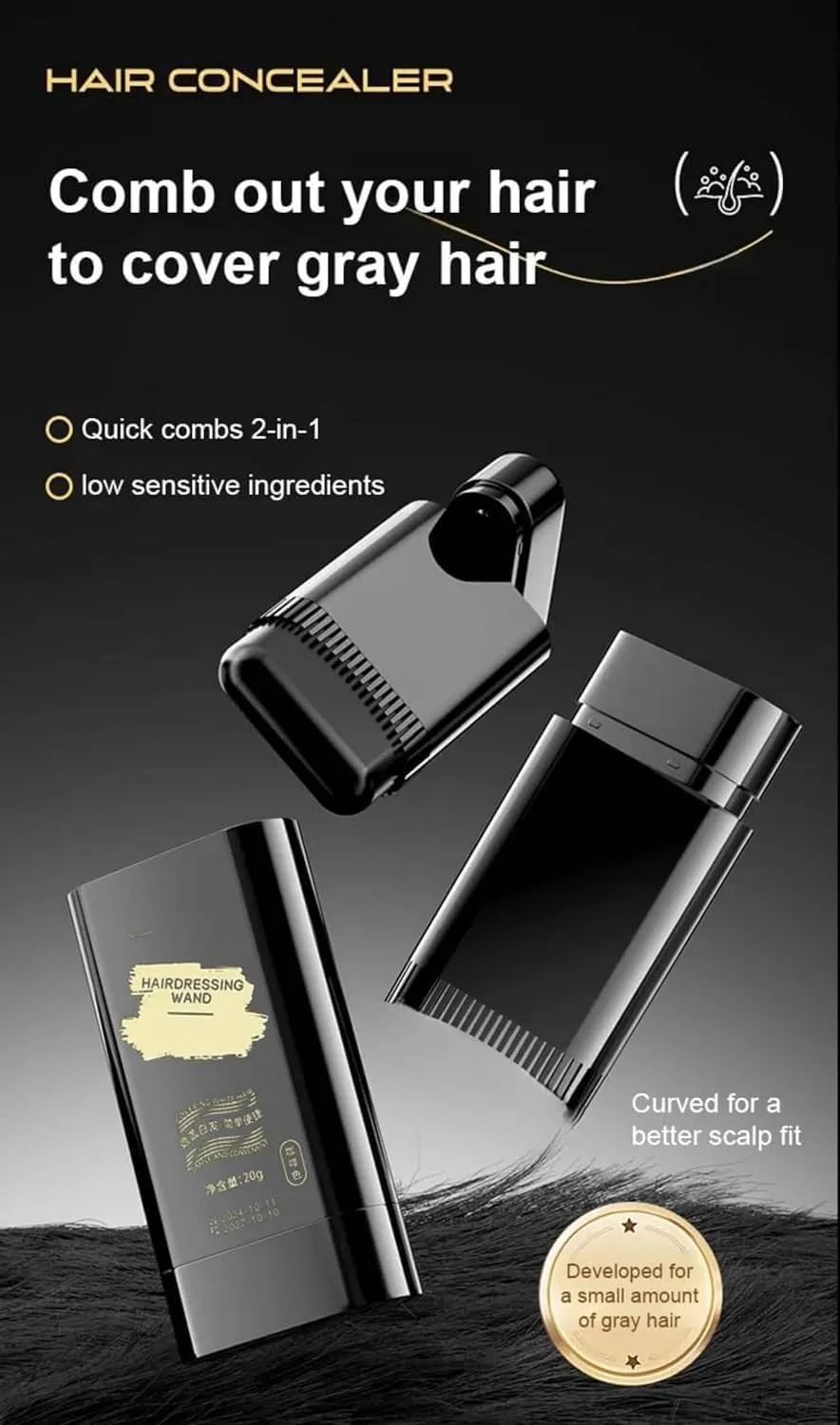 Carylook Hair Color Stick, Touch Up Comb 2-In-1 Korean, Safe And Convenient Comb Hair Dye, Waterproof and Sweat-Proof Portable Colouring Stick for Women(Black-Brown,2)
