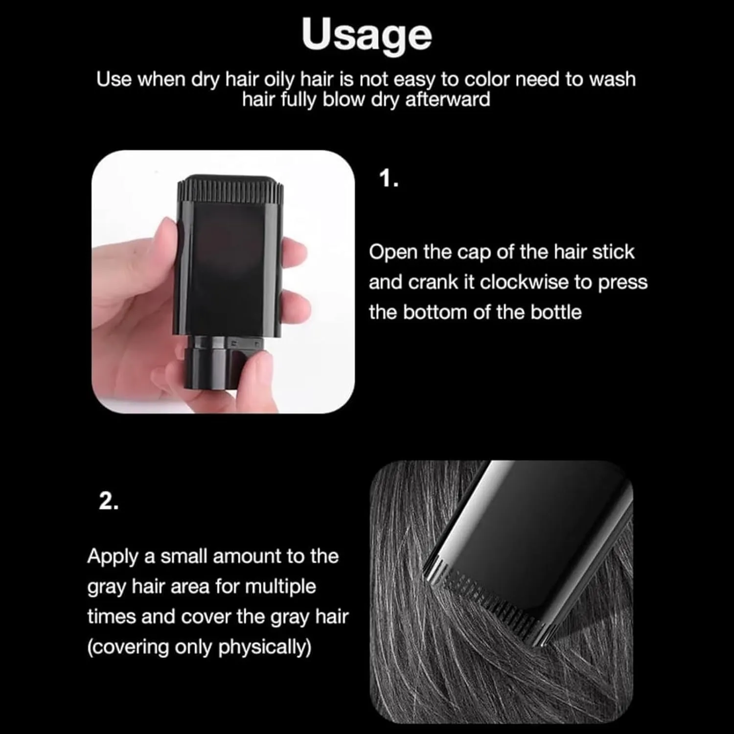 Carylook Hair Color Stick, Waterproof and Sweat-Proof Comb Hair Dye, Portable Hair Dye Comb For Gray Hair Coverage, 2 in 1 Instant Dye, for Women & Men (2pcs Black Brown, 20g)