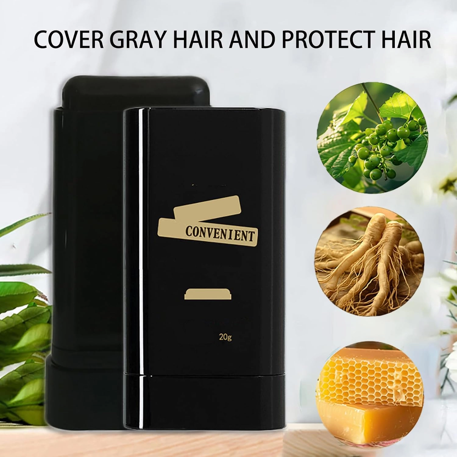 Carylook Hair Color Stick, Lightsbetter Hair Dye Comb, Hair Dye Comb for Women, 2-in-1 Touch-Up Comb, Waterproof and Sweat-Proof (Black*2, 20g)