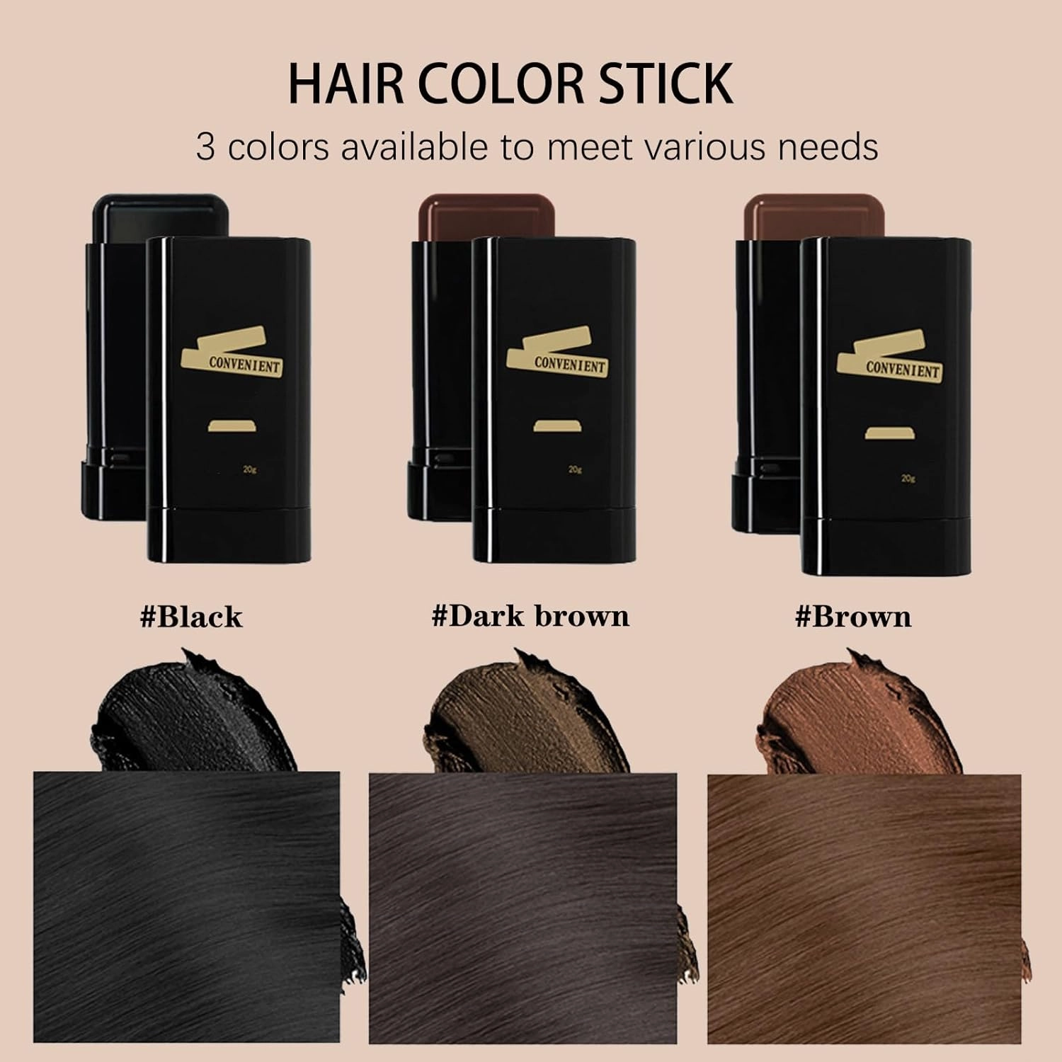 Carylook Hair Color Stick, Lightsbetter Hair Dye Comb, Hair Dye Comb for Women, 2-in-1 Touch-Up Comb, Waterproof and Sweat-Proof (Black*2, 20g)