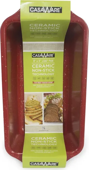 casaWare Loaf Pan 9 x 5-Inch Ceramic Coated Non-Stick (Red Granite)