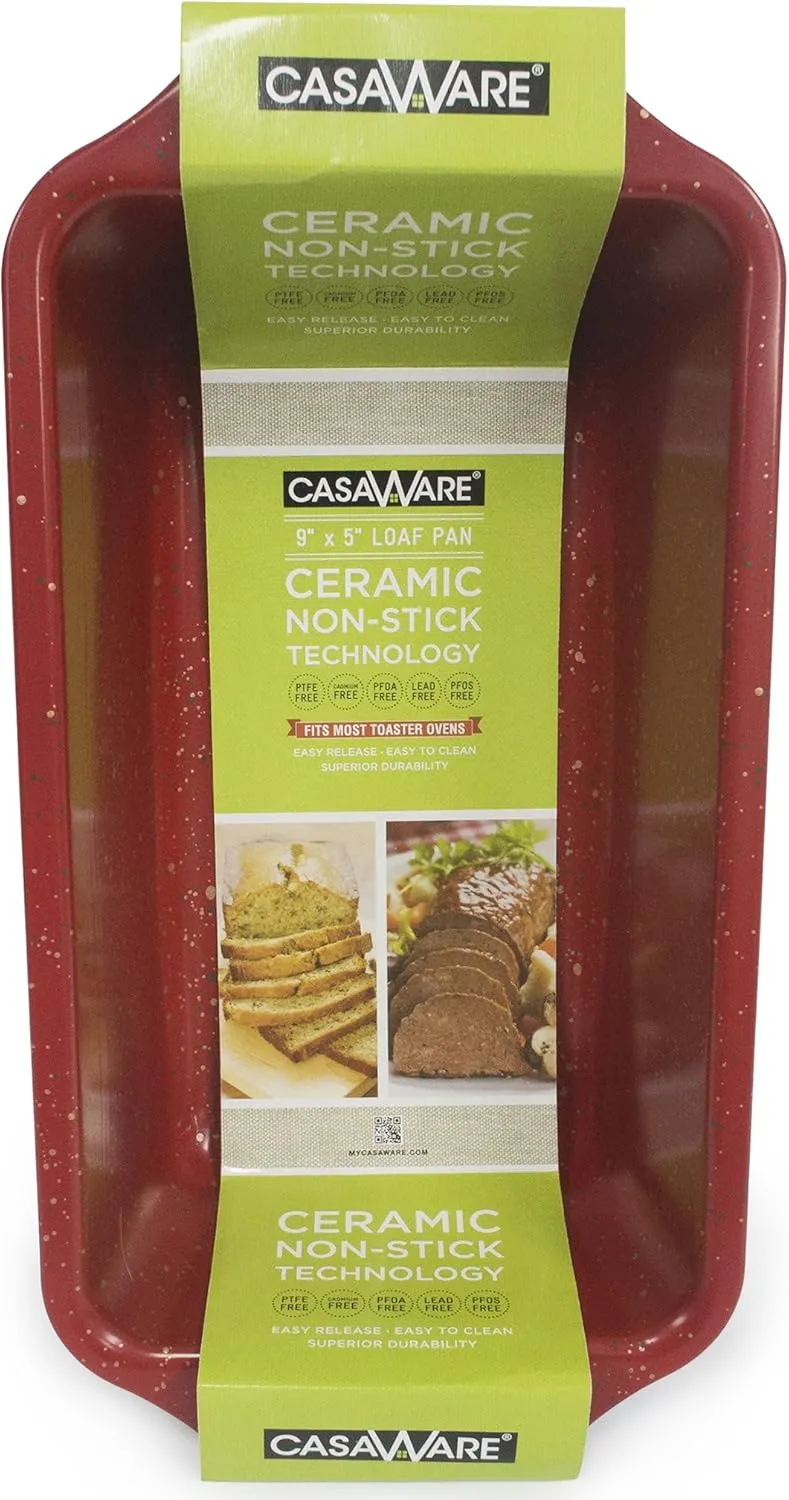 casaWare Loaf Pan 9 x 5-Inch Ceramic Coated Non-Stick (Red Granite)