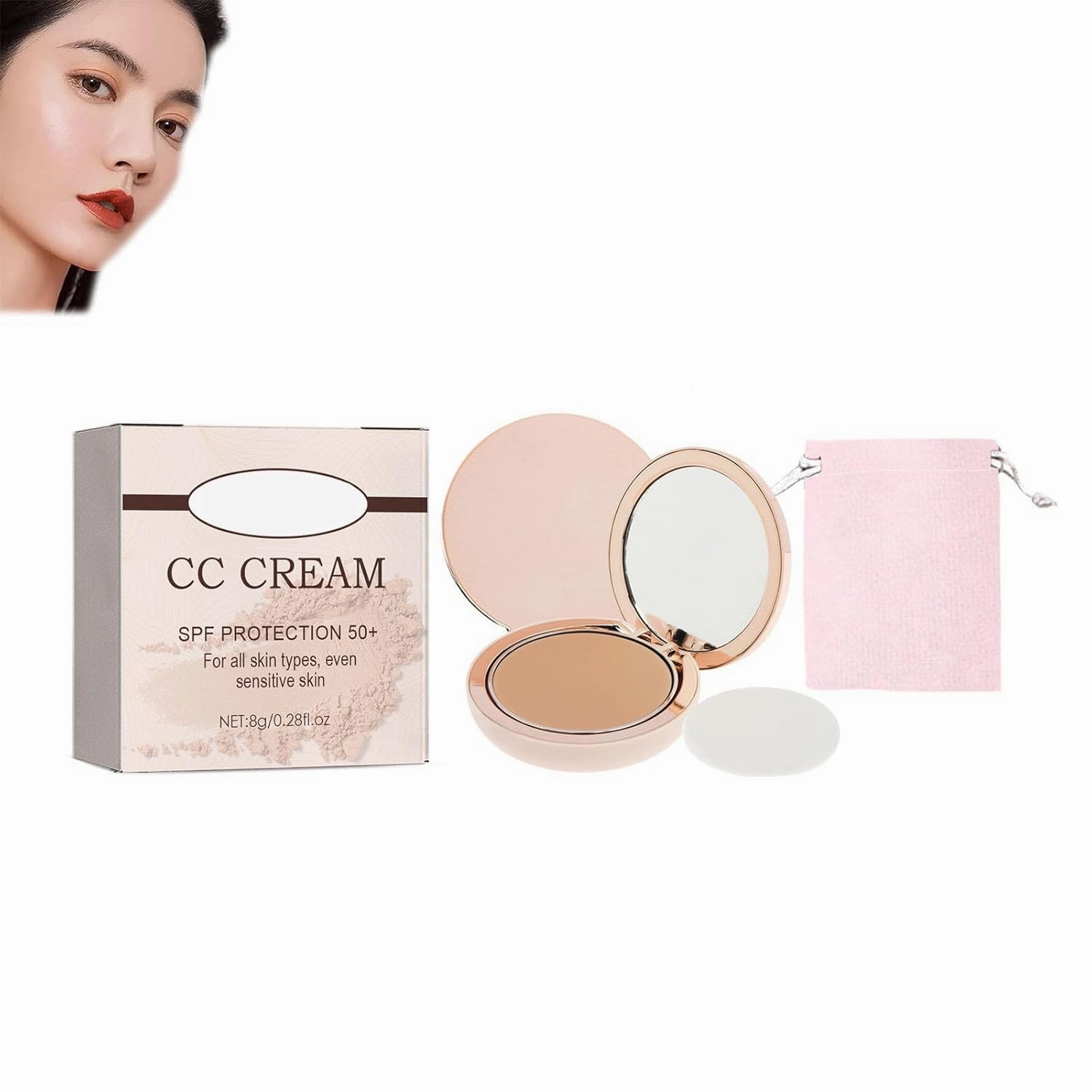 CC Creamy Compact Spf 50, Full Coverage Concealer, Foundation Concealer, Color Correcting Concealer, Always CC Creamy Compact Spf 50  and Pouch (Natural Colour)