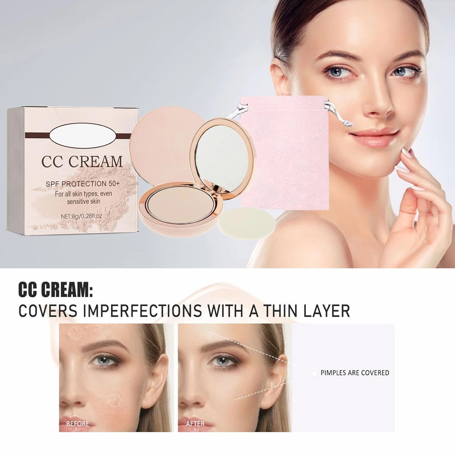 CC Creamy Compact Spf 50, Full Coverage Concealer, Foundation Concealer, Color Correcting Concealer, Always CC Creamy Compact Spf 50  and Pouch (Natural Colour)