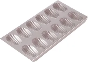 CHEFMADE Madeleine Mold Cake Pan, 12-Cavity Non-Stick Oval Shell Madeline Bakeware for Oven Baking (Champagne Gold)