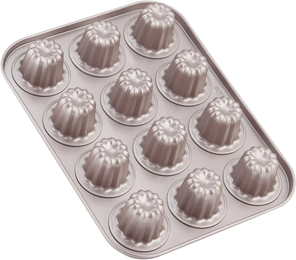 CHEFMADE Mini Canele Mold Cake Pan, 12-Cavity Non-Stick Mini Canele Muffin Bakeware Cupcake Pan for Oven Baking (Champagne Gold)