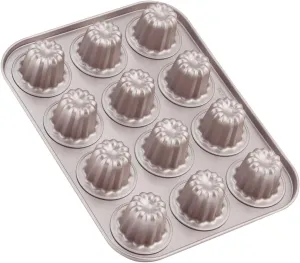 CHEFMADE Mini Canele Mold Cake Pan, 12-Cavity Non-Stick Mini Canele Muffin Bakeware Cupcake Pan for Oven Baking (Champagne Gold)