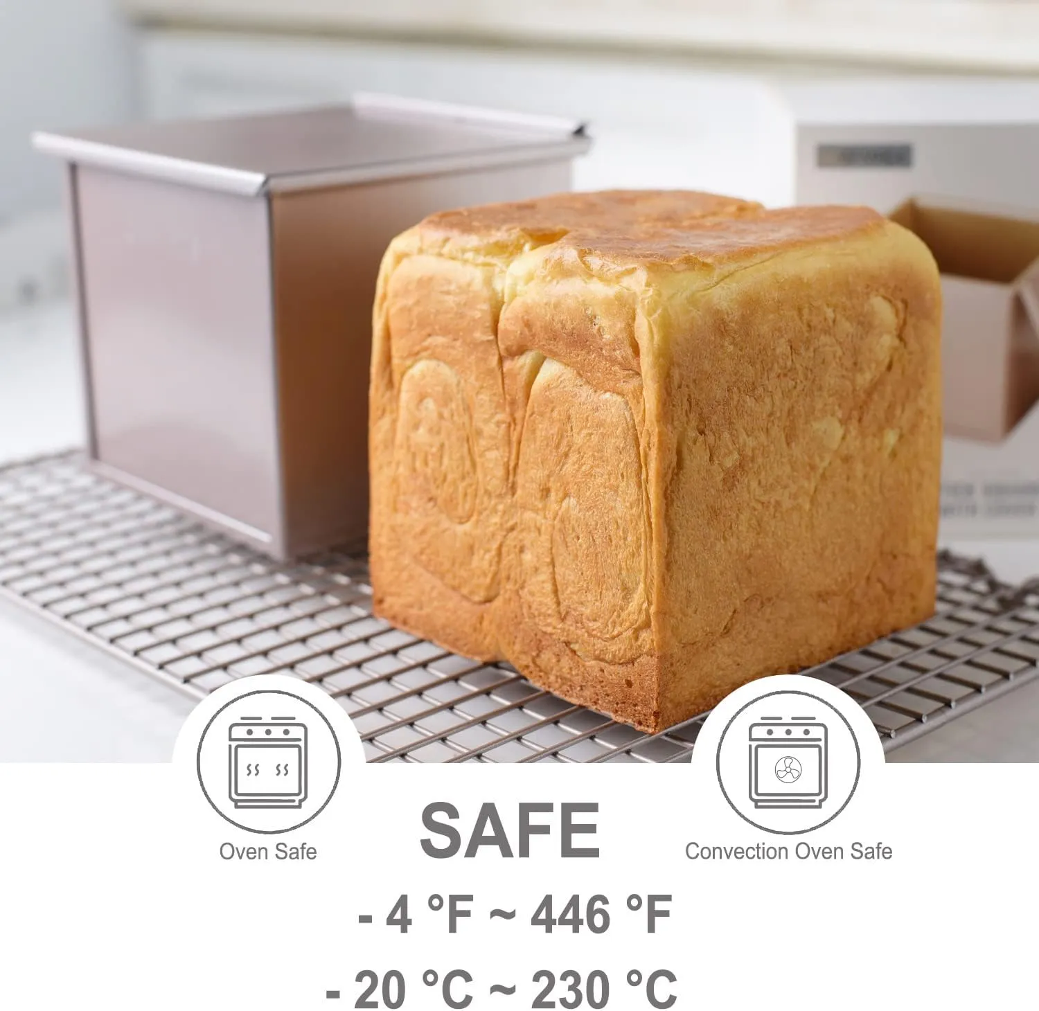 CHEFMADE Square Pullman Loaf Pan with Lid, 1Lb Dough Capacity Non-Stick Rectangle Flat Toast Box for Oven Baking 5.7" x 5.7"x 5.2"(Champagne Gold)