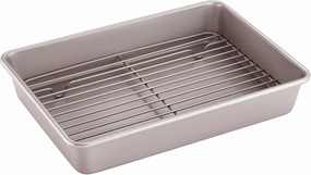 CHEFMADE Roasting Pan with Rack, 13-Inch Non-Stick Rectangular Deep Dish Oven-BBQ Bakeware for Oven Baking 9" x 13" x 2.4" (Champagne Gold)