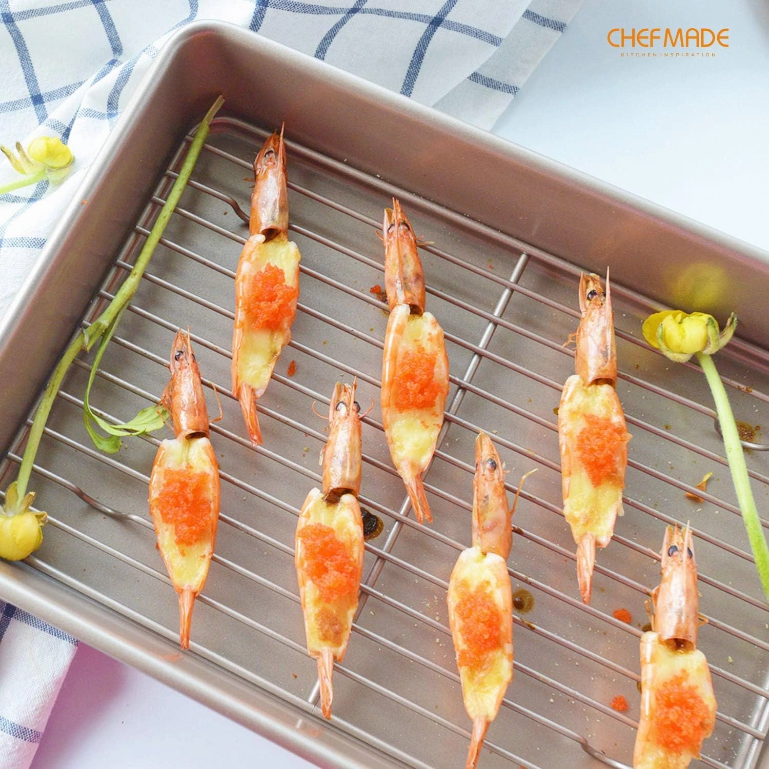 CHEFMADE Roasting Pan with Rack, 13-Inch Non-Stick Rectangular Deep Dish Oven-BBQ Bakeware for Oven Baking 9" x 13" x 2.4" (Champagne Gold)